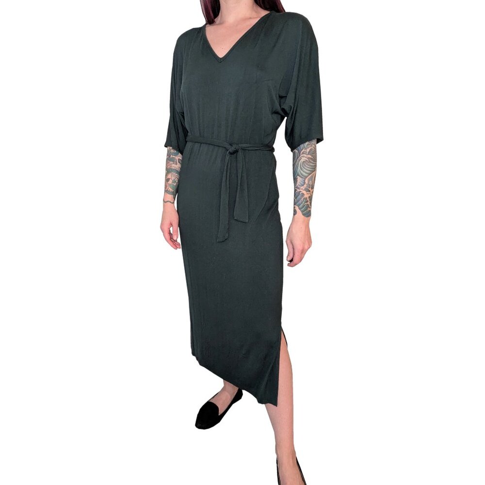 Amour Vert Gordona V-Neck Belted Midi Dress Green | S